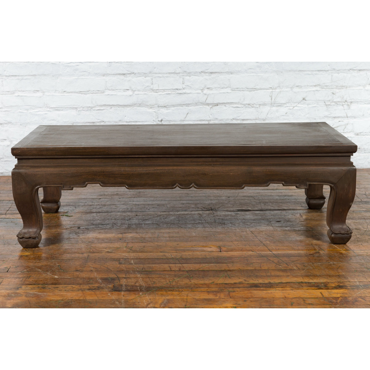 Thai Teak Wood Vintage Coffee Table with Carved Apron and Dark Brown Patina-2. Asian & Chinese Furniture, Art, Antiques, Vintage Home Décor for sale at FEA Home
