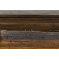 Thai Teak Wood Vintage Coffee Table with Carved Apron and Dark Brown Patina