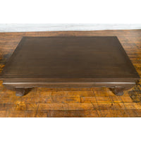 Thai Teak Wood Vintage Coffee Table with Carved Apron and Dark Brown Patina