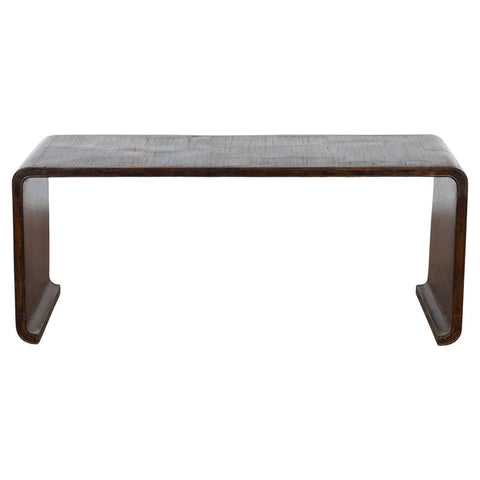 Burmese Vintage Waterfall Coffee Table with Opium Mat Inset and Scrolling Feet - Antique Chinese and Vintage Asian Furniture for Sale at FEA Home