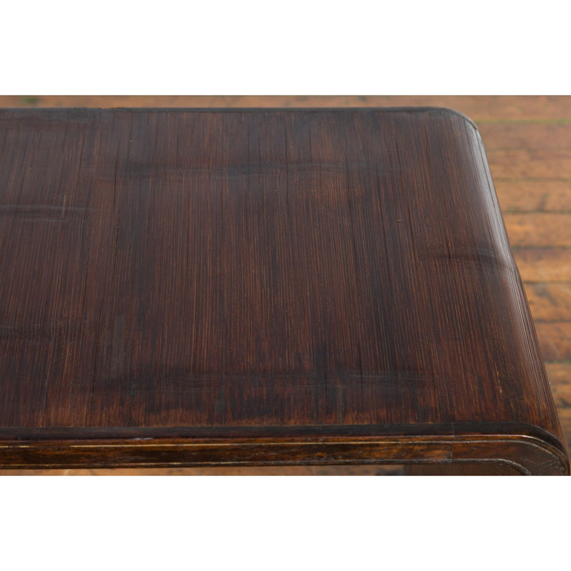 Burmese Vintage Waterfall Coffee Table with Opium Mat Inset and Scrolling Feet - Antique Chinese and Vintage Asian Furniture for Sale at FEA Home