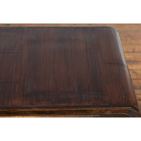 Burmese Vintage Waterfall Coffee Table with Opium Mat Inset and Scrolling Feet - Antique Chinese and Vintage Asian Furniture for Sale at FEA Home