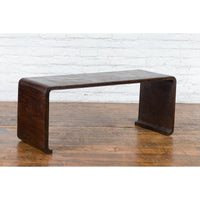 Burmese Vintage Waterfall Coffee Table with Opium Mat Inset and Scrolling Feet