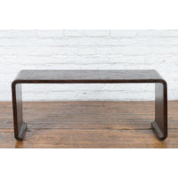Burmese Vintage Waterfall Coffee Table with Opium Mat Inset and Scrolling Feet