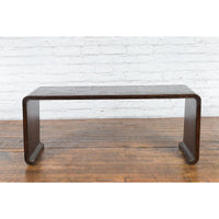 Burmese Vintage Waterfall Coffee Table with Opium Mat Inset and Scrolling Feet