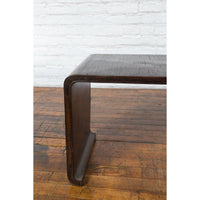 Burmese Vintage Waterfall Coffee Table with Opium Mat Inset and Scrolling Feet