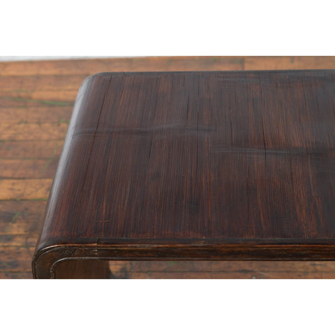 Burmese Vintage Waterfall Coffee Table with Opium Mat Inset and Scrolling Feet - Antique Chinese and Vintage Asian Furniture for Sale at FEA Home