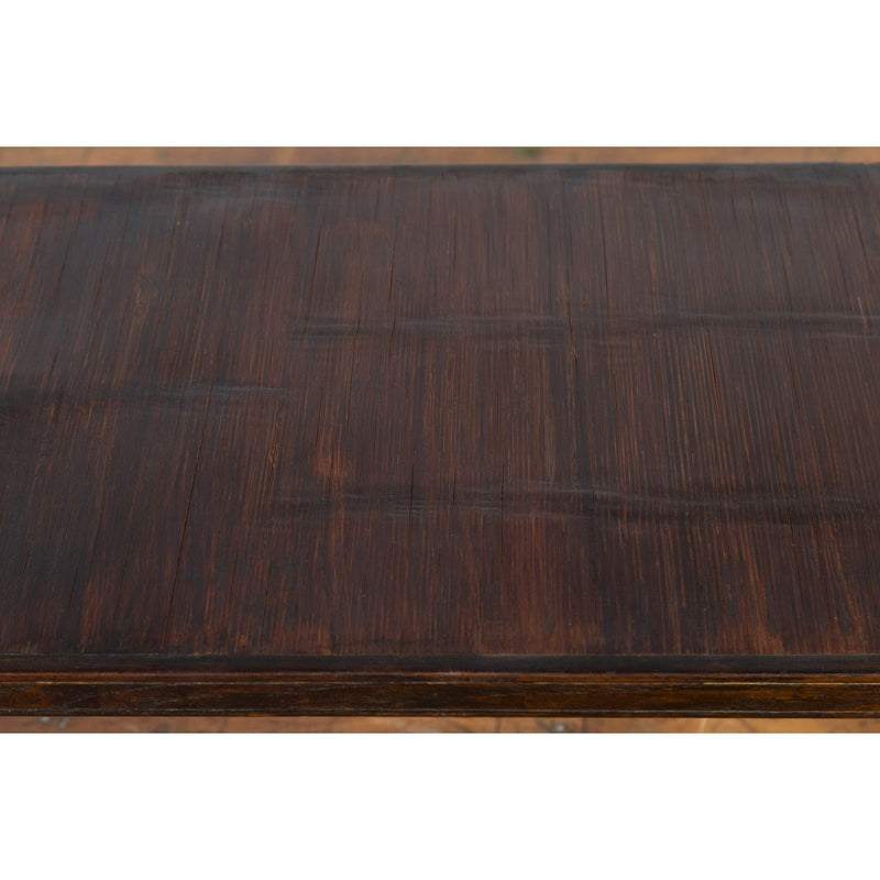 Burmese Vintage Waterfall Coffee Table with Opium Mat Inset and Scrolling Feet - Antique Chinese and Vintage Asian Furniture for Sale at FEA Home