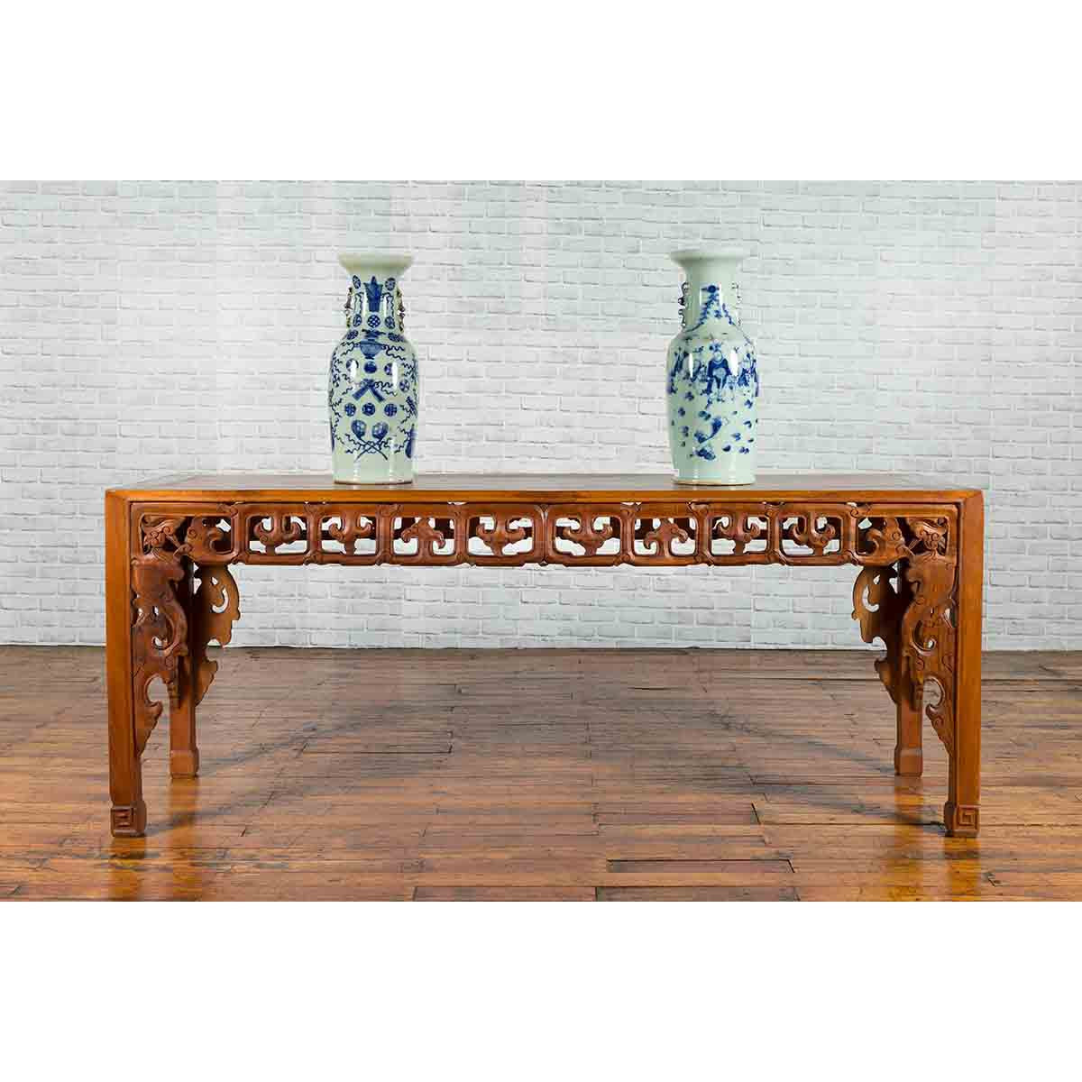 Chinese 19th Century Console Table with Cloud-Carved Apron and Scrolling Feet-4. Asian &amp; Chinese Furniture, Art, Antiques, Vintage Home Décor for sale at FEA Home
