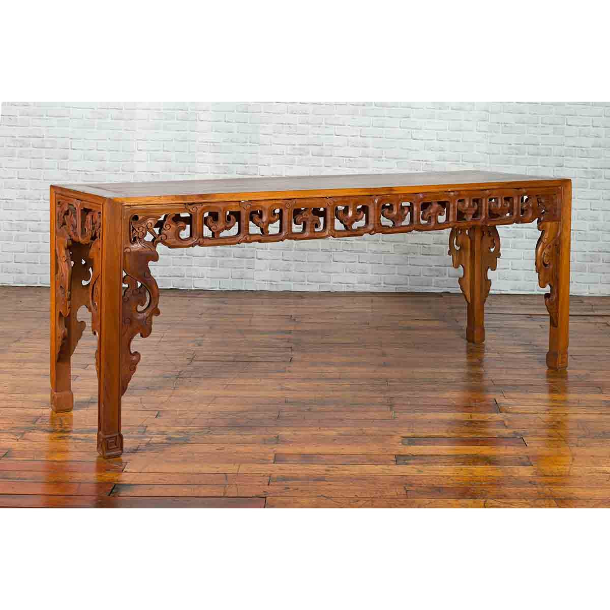 Chinese 19th Century Console Table with Cloud-Carved Apron and Scrolling Feet-3. Asian &amp; Chinese Furniture, Art, Antiques, Vintage Home Décor for sale at FEA Home