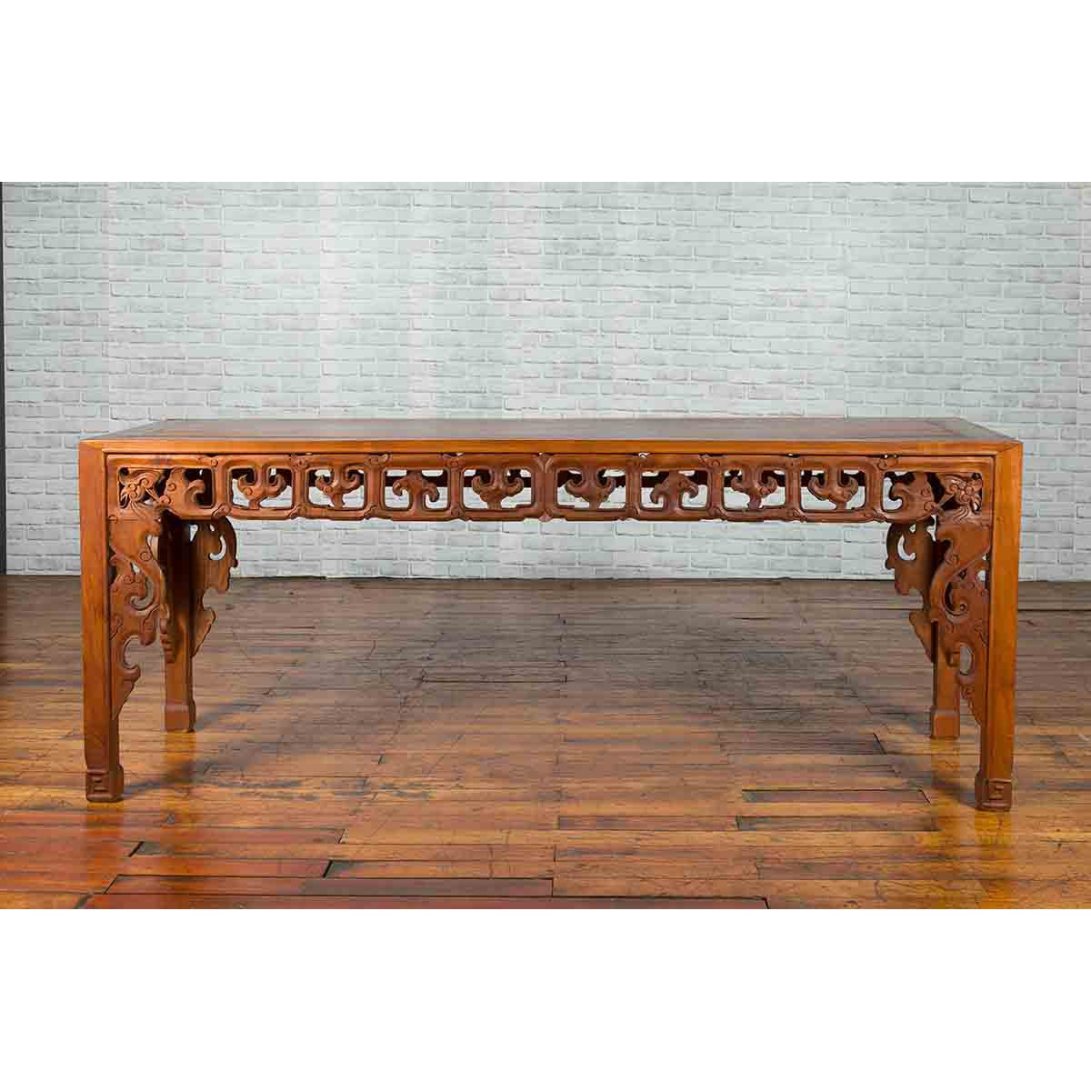Chinese 19th Century Console Table with Cloud-Carved Apron and Scrolling Feet-10. Asian &amp; Chinese Furniture, Art, Antiques, Vintage Home Décor for sale at FEA Home