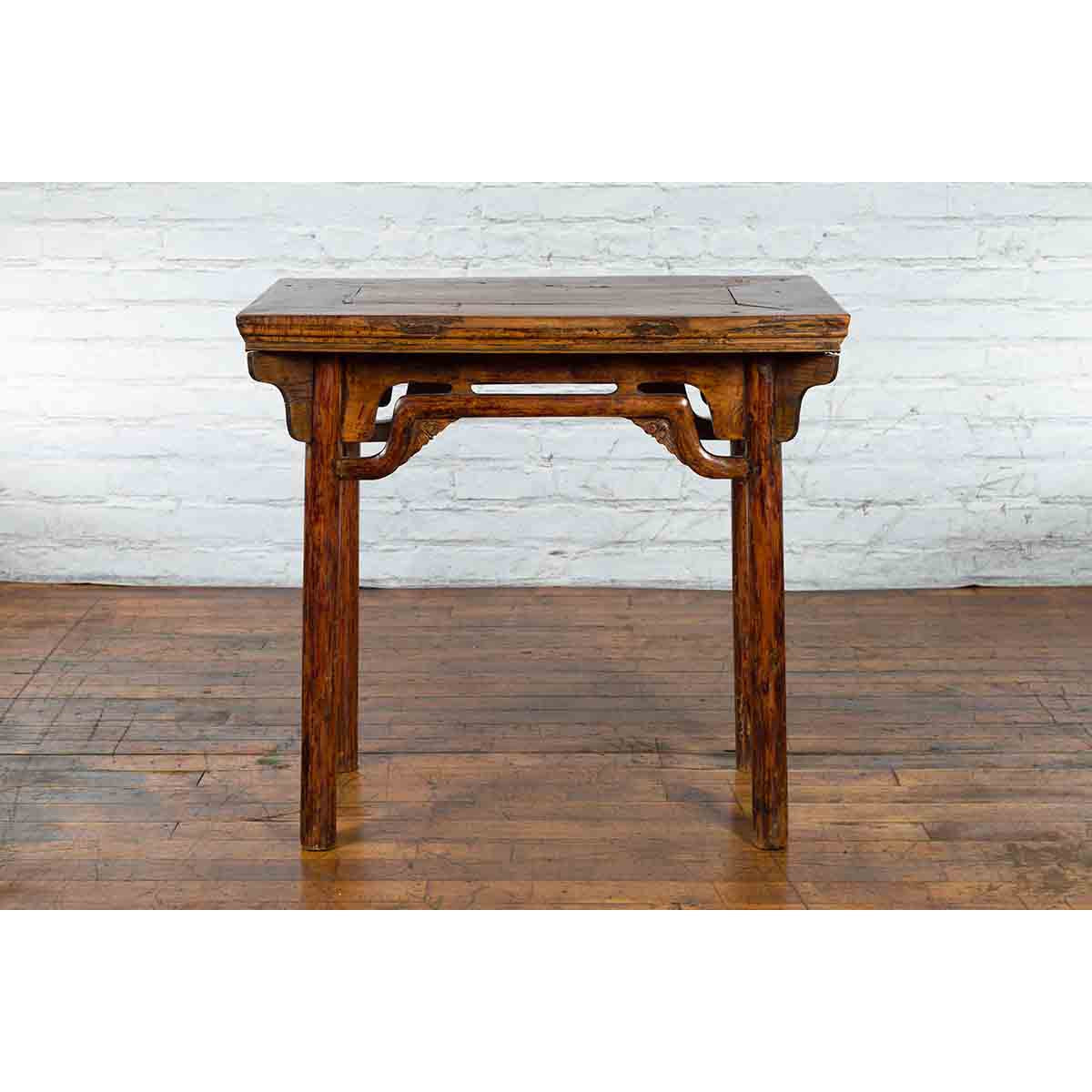 Chinese Qing Dynasty Ming Style Elmwood Wine Table with Distressed Patina-4. Asian &amp; Chinese Furniture, Art, Antiques, Vintage Home Décor for sale at FEA Home