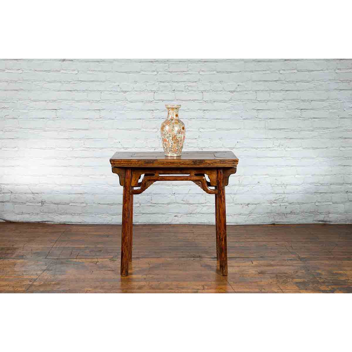 Chinese Qing Dynasty Ming Style Elmwood Wine Table with Distressed Patina-13. Asian &amp; Chinese Furniture, Art, Antiques, Vintage Home Décor for sale at FEA Home