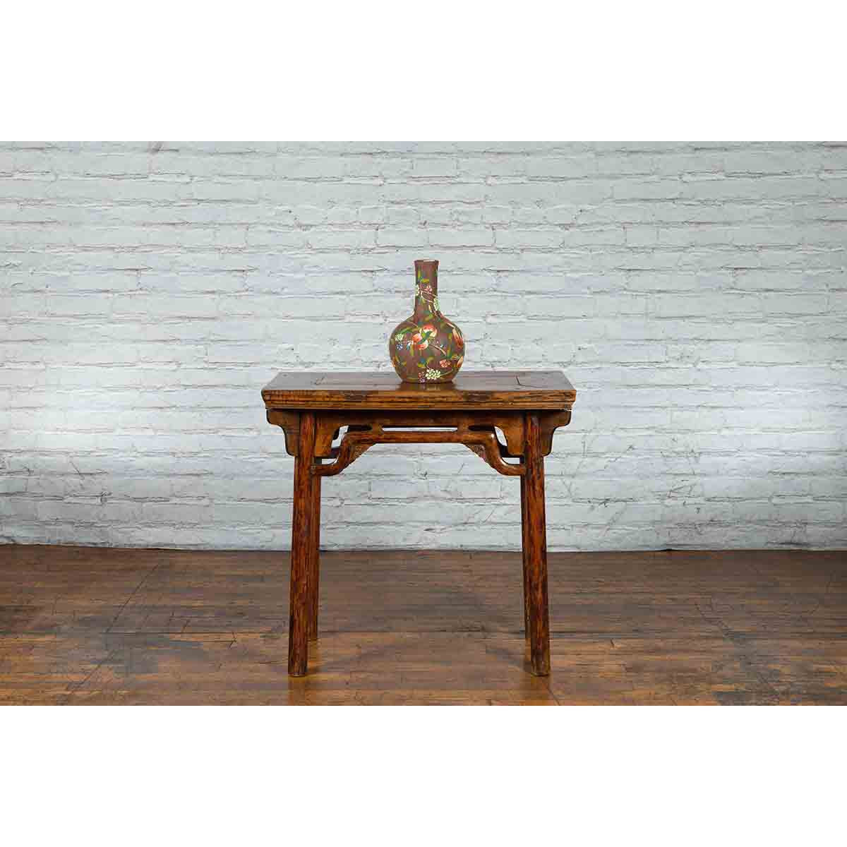 Chinese Qing Dynasty Ming Style Elmwood Wine Table with Distressed Patina-14. Asian &amp; Chinese Furniture, Art, Antiques, Vintage Home Décor for sale at FEA Home