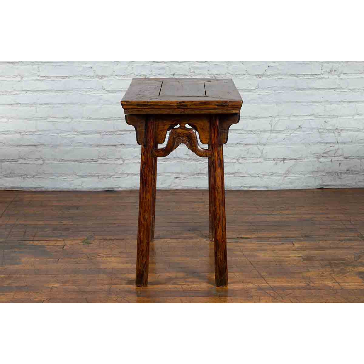 Chinese Qing Dynasty Ming Style Elmwood Wine Table with Distressed Patina-15. Asian &amp; Chinese Furniture, Art, Antiques, Vintage Home Décor for sale at FEA Home