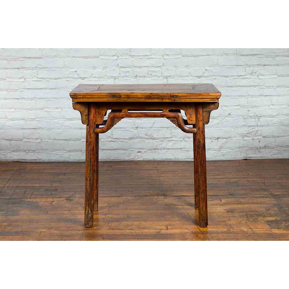 Chinese Qing Dynasty Ming Style Elmwood Wine Table with Distressed Patina-16. Asian &amp; Chinese Furniture, Art, Antiques, Vintage Home Décor for sale at FEA Home