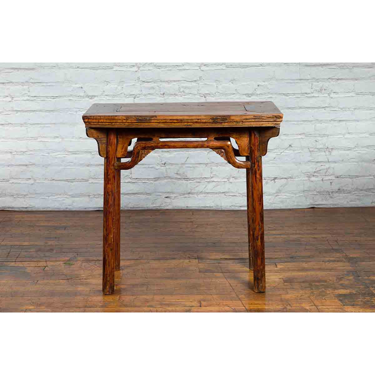 Chinese Qing Dynasty Ming Style Elmwood Wine Table with Distressed Patina-18. Asian &amp; Chinese Furniture, Art, Antiques, Vintage Home Décor for sale at FEA Home