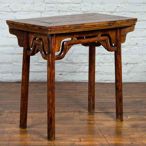 Chinese Qing Dynasty Ming Style Elmwood Wine Table with Distressed Patina-YN3391-2. Asian & Chinese Furniture, Art, Antiques, Vintage Home Décor for sale at FEA Home