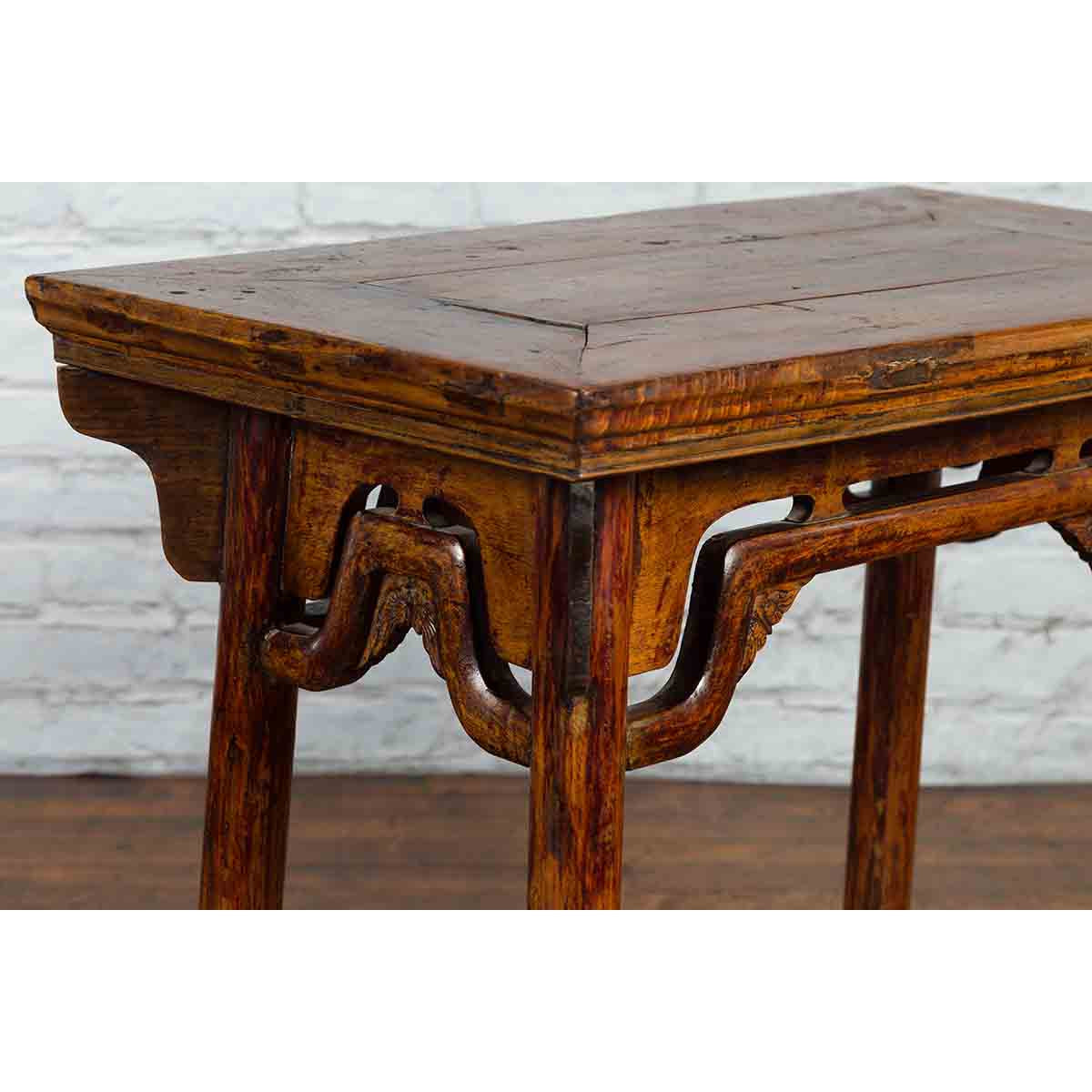 Chinese Qing Dynasty Ming Style Elmwood Wine Table with Distressed Patina-3. Asian &amp; Chinese Furniture, Art, Antiques, Vintage Home Décor for sale at FEA Home