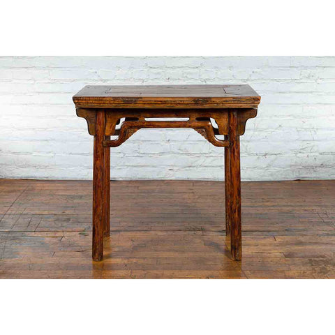 Chinese Qing Dynasty Ming Style Elmwood Wine Table with Distressed Patina-YN3391-4. Asian & Chinese Furniture, Art, Antiques, Vintage Home Décor for sale at FEA Home