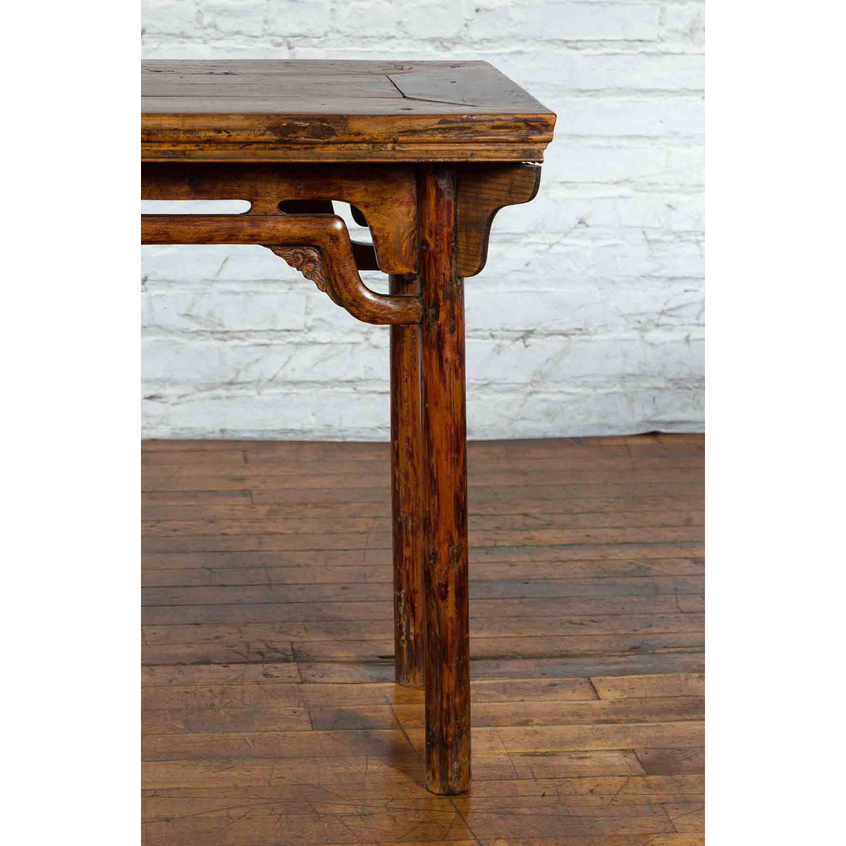 Chinese Qing Dynasty Ming Style Elmwood Wine Table with Distressed Patina-8. Asian &amp; Chinese Furniture, Art, Antiques, Vintage Home Décor for sale at FEA Home