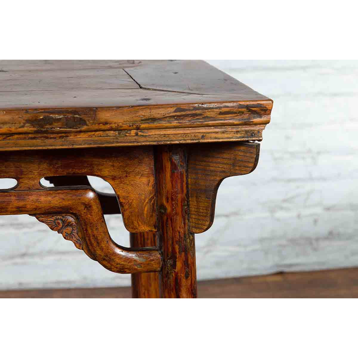 Chinese Qing Dynasty Ming Style Elmwood Wine Table with Distressed Patina-9. Asian &amp; Chinese Furniture, Art, Antiques, Vintage Home Décor for sale at FEA Home