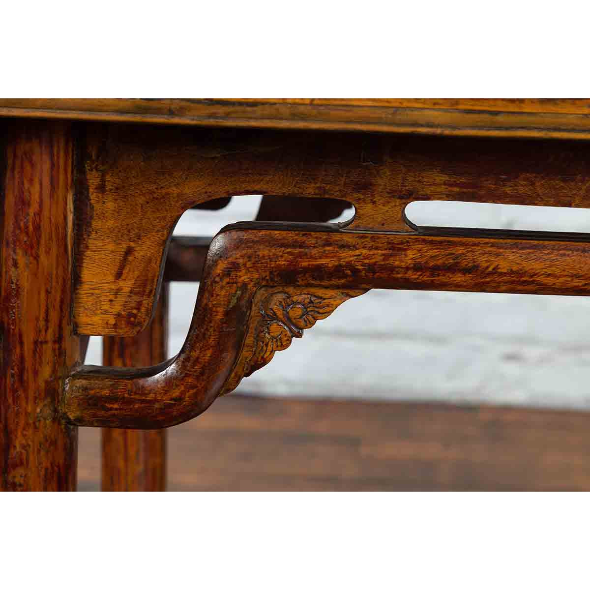 Chinese Qing Dynasty Ming Style Elmwood Wine Table with Distressed Patina-10. Asian &amp; Chinese Furniture, Art, Antiques, Vintage Home Décor for sale at FEA Home