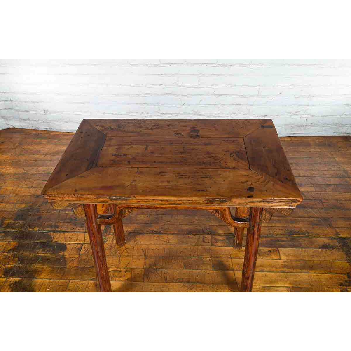Chinese Qing Dynasty Ming Style Elmwood Wine Table with Distressed Patina-12. Asian &amp; Chinese Furniture, Art, Antiques, Vintage Home Décor for sale at FEA Home