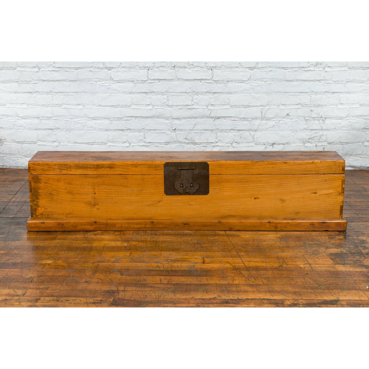 Chinese Qing Dynasty 19th Century Long Wooden Scroll Box with Brass Hardware-2. Asian & Chinese Furniture, Art, Antiques, Vintage Home Décor for sale at FEA Home