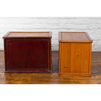 Two Chinese Qing Dynasty Fruitwood Side Cabinets with Carved Décor, Sold Each