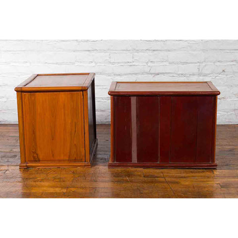 Two Chinese Qing Dynasty Fruitwood Side Cabinets with Carved Décor, Sold Each