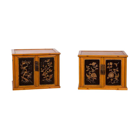 Two Chinese Qing Dynasty Fruitwood Side Cabinets with Carved Décor, Sold Each- Asian Antiques, Vintage Home Decor & Chinese Furniture - FEA Home
