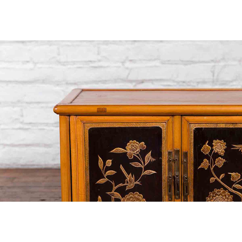 Two Chinese Qing Dynasty Fruitwood Side Cabinets with Carved Décor, Sold Each