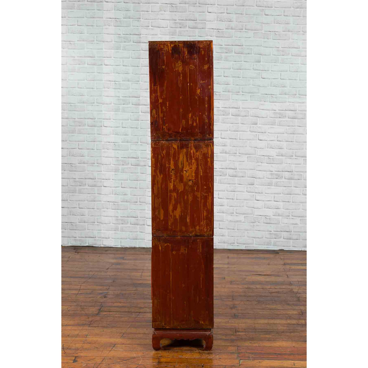 Three Piece Stacked Red Lacquered Cabinet-7. Asian &amp; Chinese Furniture, Art, Antiques, Vintage Home Décor for sale at FEA Home