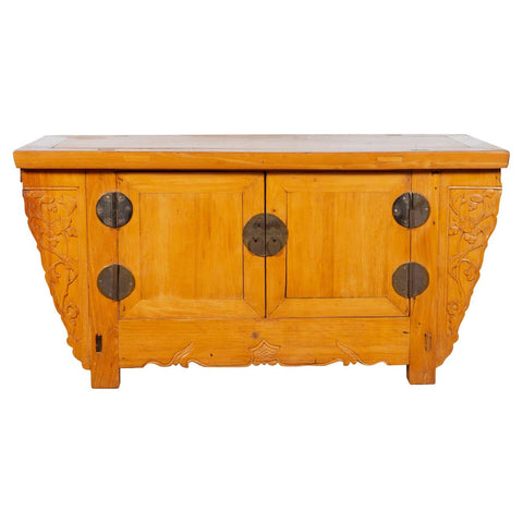 Chinese Antique Elm Wood Sideboard with Carved Spandrels and Bronze Hardware-YN3406-1. Asian & Chinese Furniture, Art, Antiques, Vintage Home Décor for sale at FEA Home