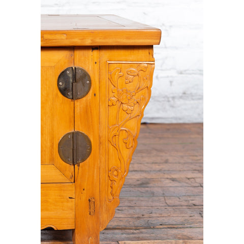 Chinese Antique Elm Wood Sideboard with Carved Spandrels and Bronze Hardware-YN3406-12. Asian & Chinese Furniture, Art, Antiques, Vintage Home Décor for sale at FEA Home