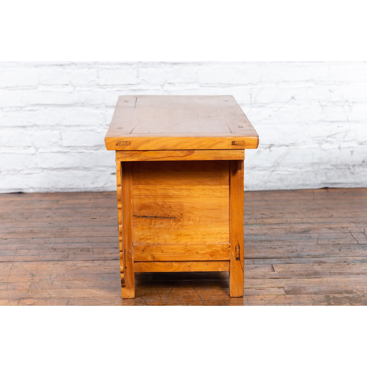 Chinese Antique Elm Wood Sideboard with Carved Spandrels and Bronze Hardware-16. Asian &amp; Chinese Furniture, Art, Antiques, Vintage Home Décor for sale at FEA Home