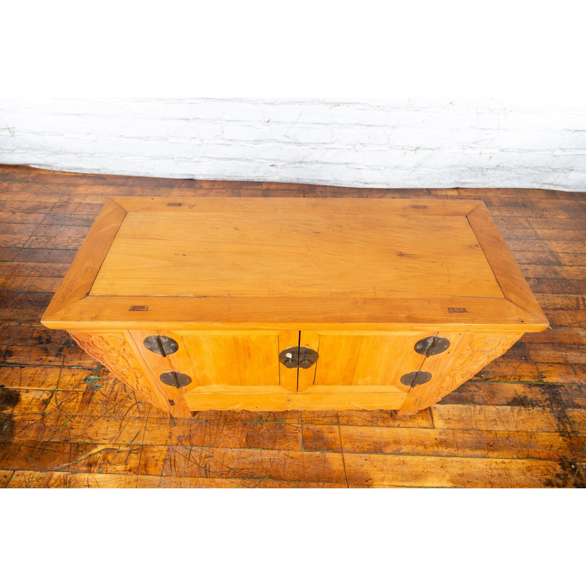 Chinese Antique Elm Wood Sideboard with Carved Spandrels and Bronze Hardware-5. Asian &amp; Chinese Furniture, Art, Antiques, Vintage Home Décor for sale at FEA Home