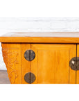 Chinese Antique Elm Wood Sideboard with Carved Spandrels and Bronze Hardware-6. Asian & Chinese Furniture, Art, Antiques, Vintage Home Décor for sale at FEA Home