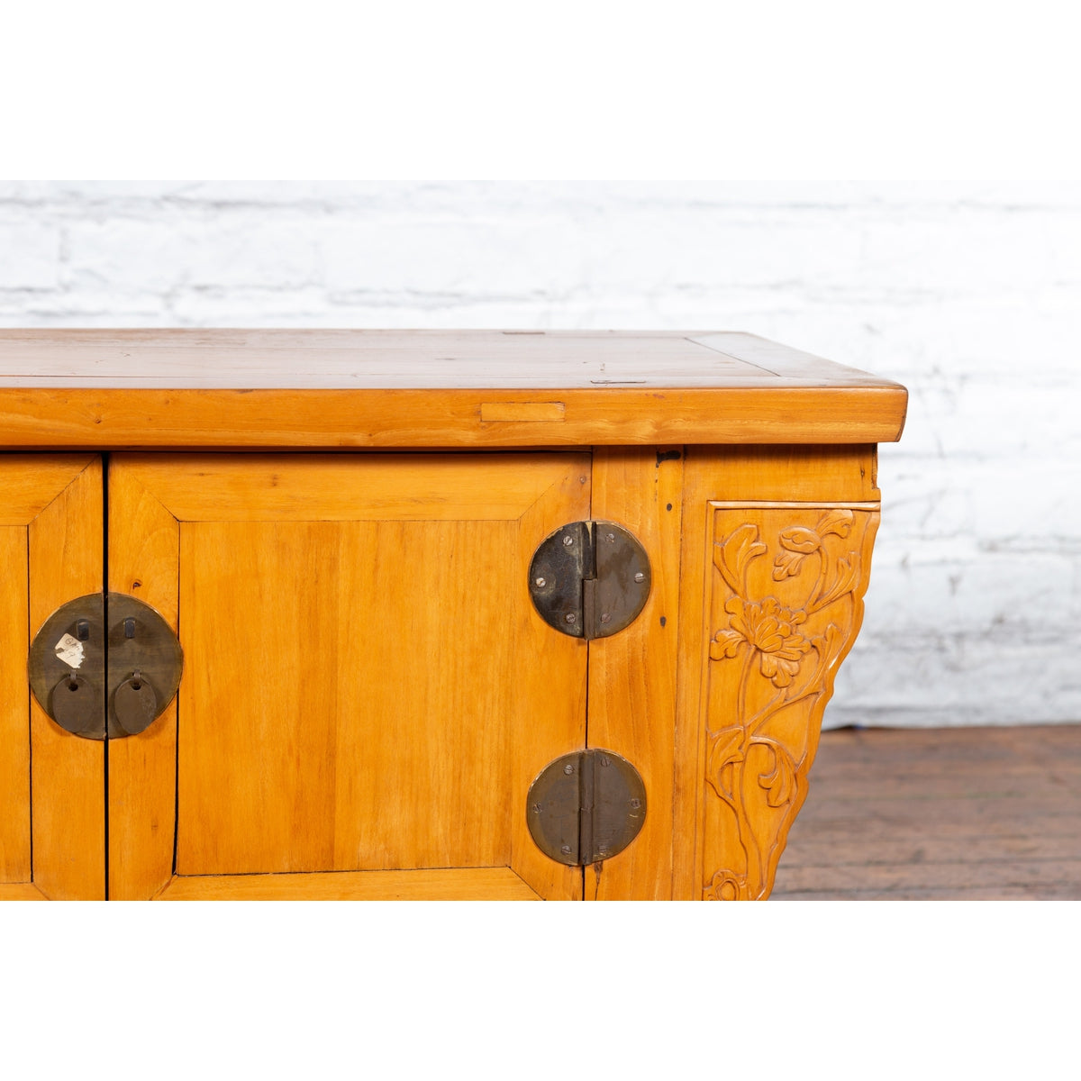 Chinese Antique Elm Wood Sideboard with Carved Spandrels and Bronze Hardware-7. Asian &amp; Chinese Furniture, Art, Antiques, Vintage Home Décor for sale at FEA Home