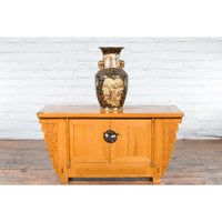 19th Century Qing Dynasty Period Chinese Elm Wood Carved Butterfly Sideboard