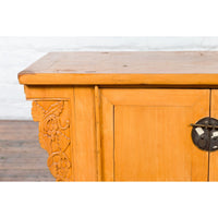 19th Century Qing Dynasty Period Chinese Elm Wood Carved Butterfly Sideboard