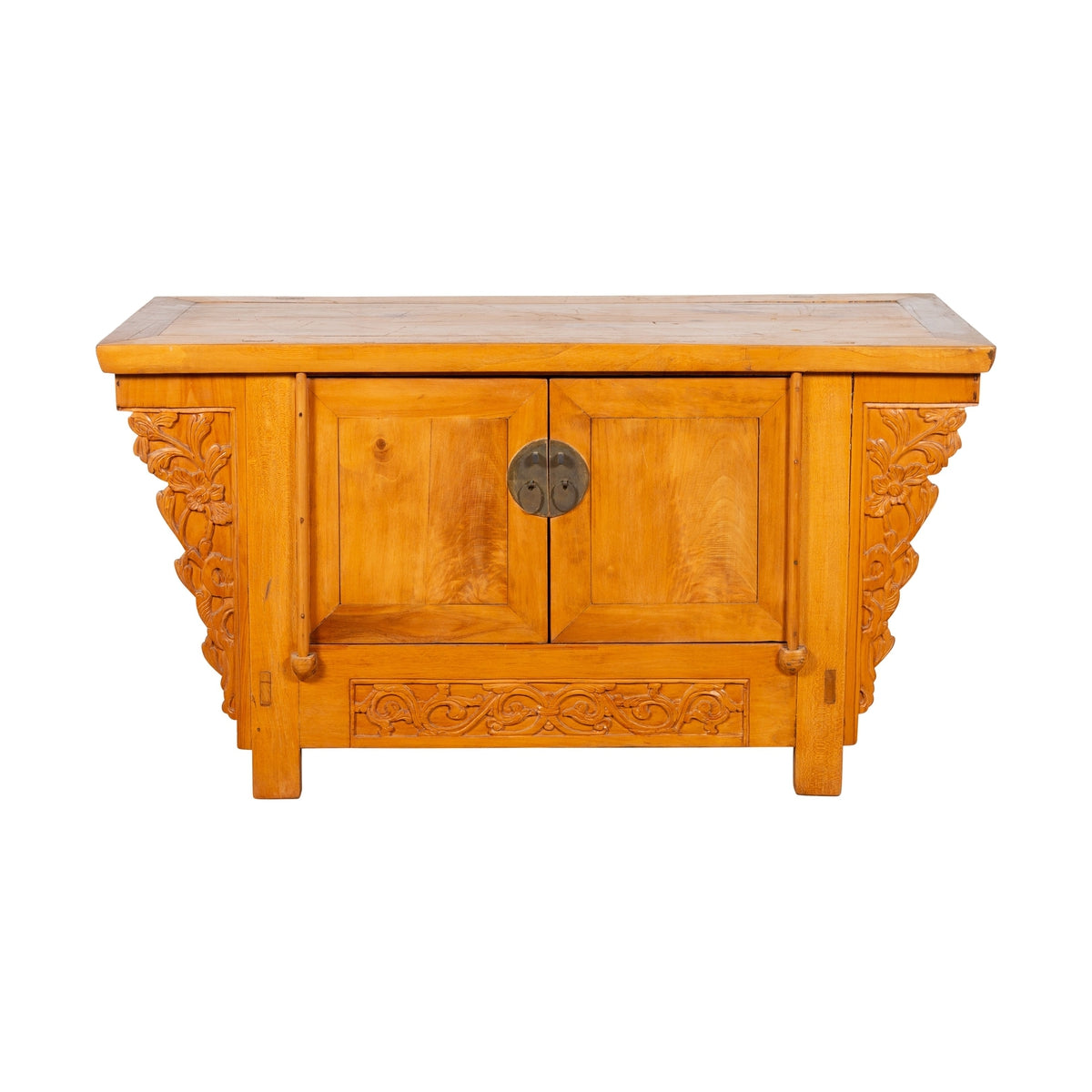 Chinese Early 20th Century Elm Sideboard with Carved Spandrels and Apron-1. Asian & Chinese Furniture, Art, Antiques, Vintage Home Décor for sale at FEA Home