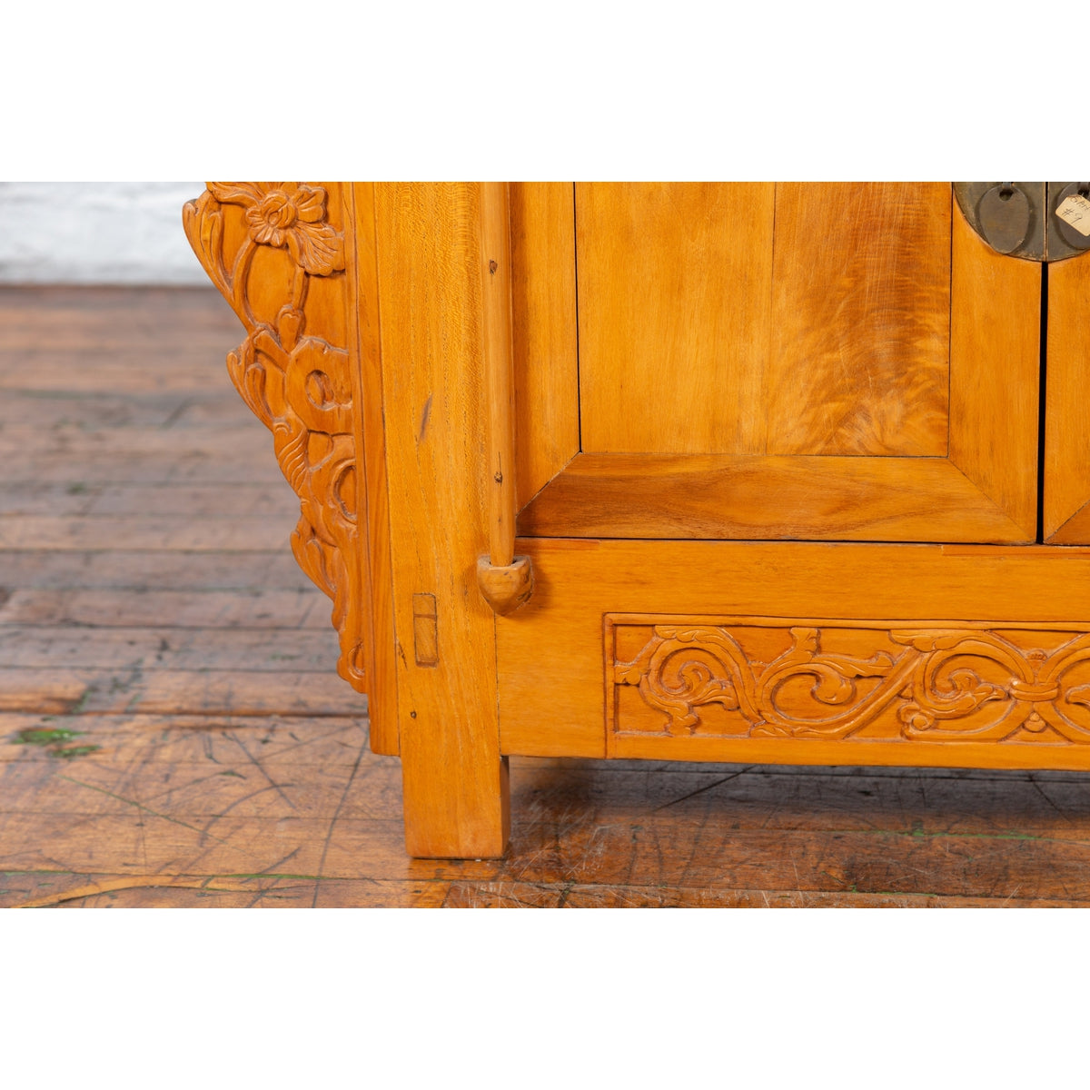 Chinese Early 20th Century Elm Sideboard with Carved Spandrels and Apron-11. Asian &amp; Chinese Furniture, Art, Antiques, Vintage Home Décor for sale at FEA Home