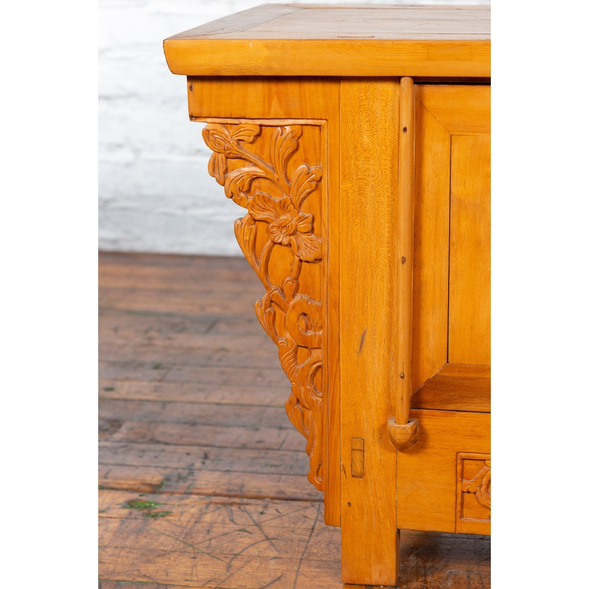Chinese Early 20th Century Elm Sideboard with Carved Spandrels and Apron-13. Asian &amp; Chinese Furniture, Art, Antiques, Vintage Home Décor for sale at FEA Home