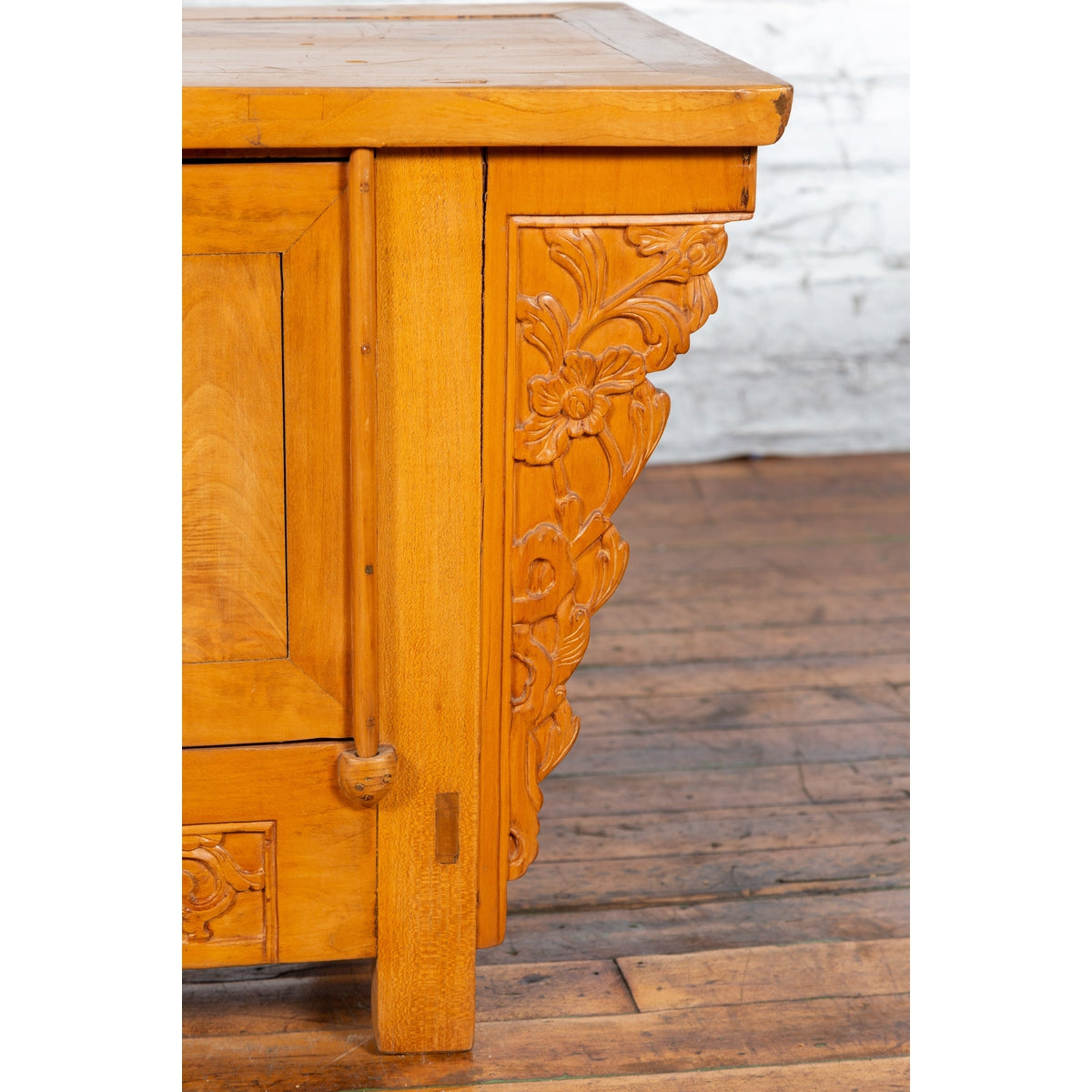 Chinese Early 20th Century Elm Sideboard with Carved Spandrels and Apron-14. Asian &amp; Chinese Furniture, Art, Antiques, Vintage Home Décor for sale at FEA Home