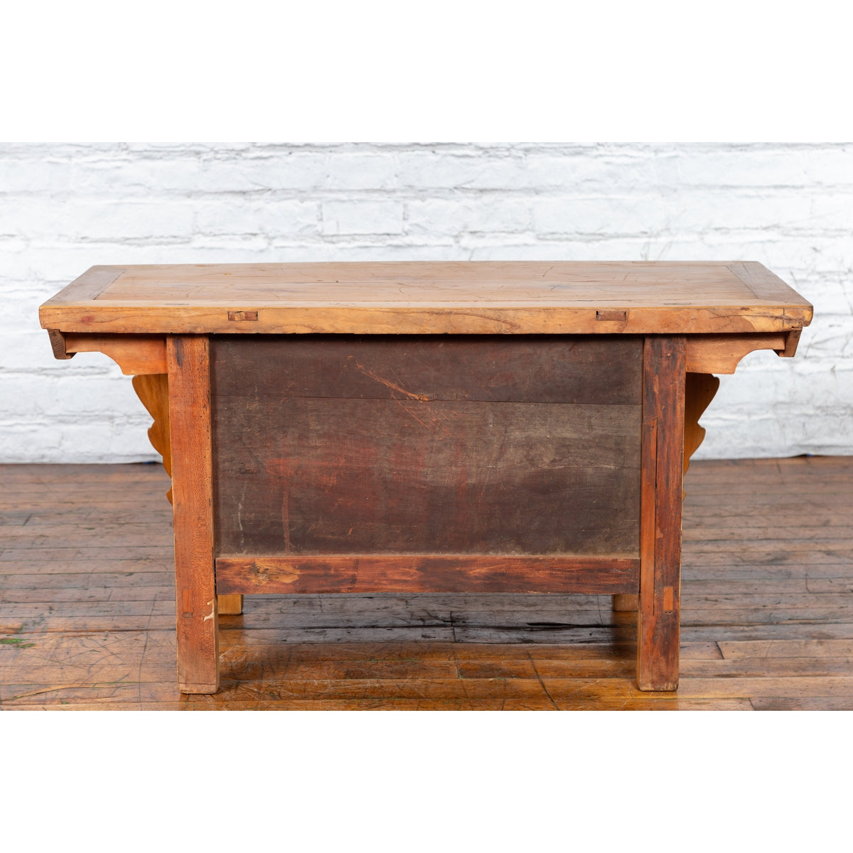 Chinese Early 20th Century Elm Sideboard with Carved Spandrels and Apron-18. Asian &amp; Chinese Furniture, Art, Antiques, Vintage Home Décor for sale at FEA Home