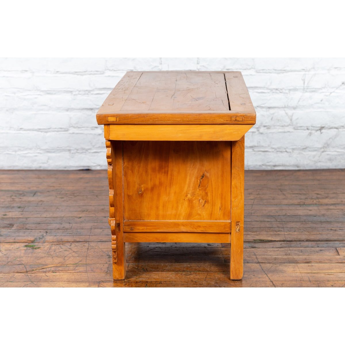 Chinese Early 20th Century Elm Sideboard with Carved Spandrels and Apron-19. Asian &amp; Chinese Furniture, Art, Antiques, Vintage Home Décor for sale at FEA Home
