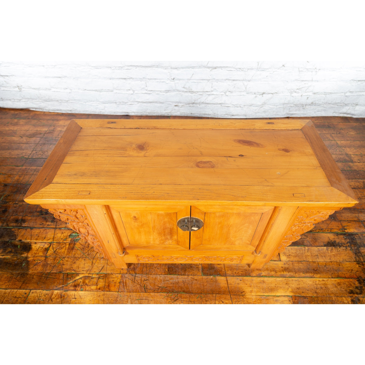 Chinese Early 20th Century Elm Sideboard with Carved Spandrels and Apron-6. Asian &amp; Chinese Furniture, Art, Antiques, Vintage Home Décor for sale at FEA Home