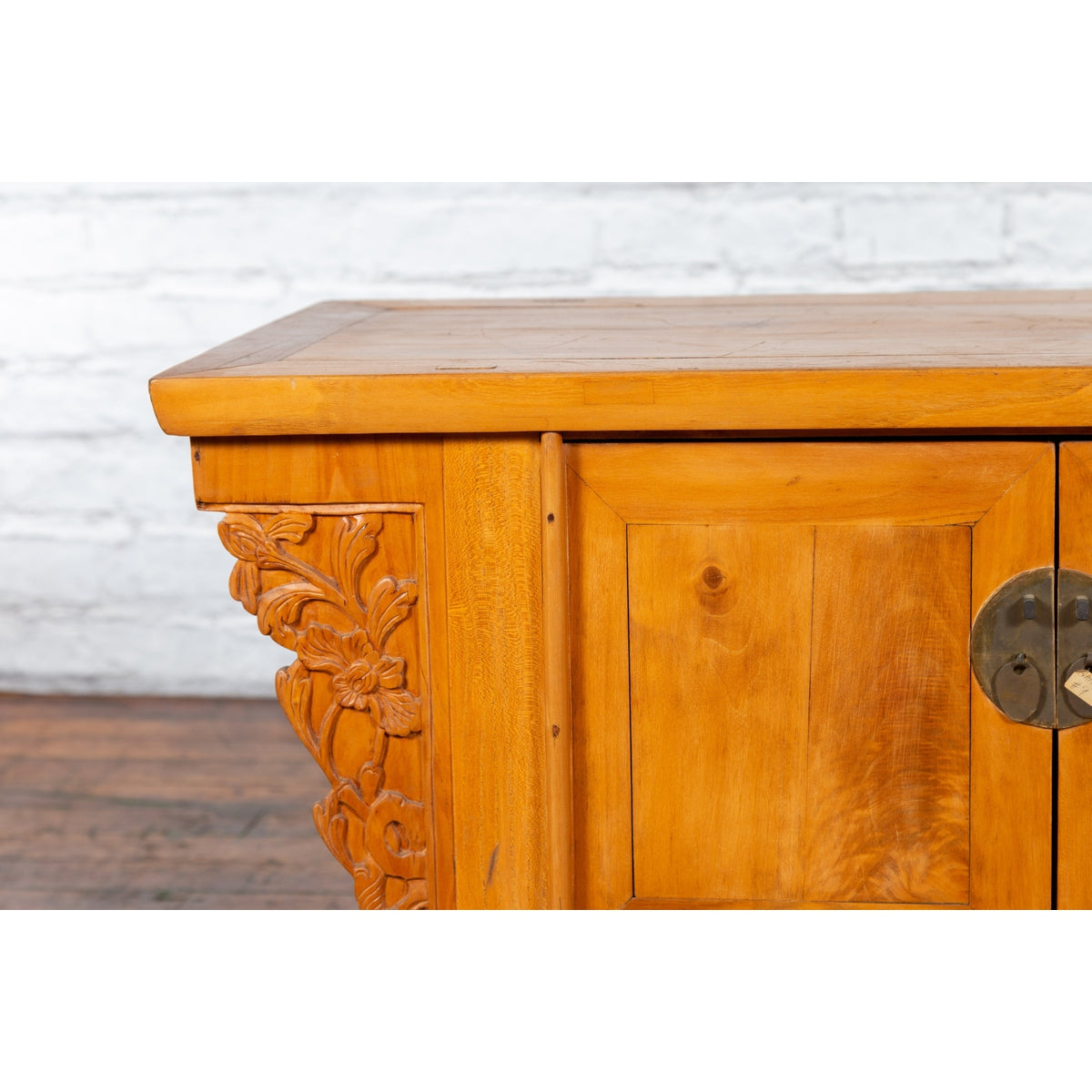 Chinese Early 20th Century Elm Sideboard with Carved Spandrels and Apron-7. Asian &amp; Chinese Furniture, Art, Antiques, Vintage Home Décor for sale at FEA Home